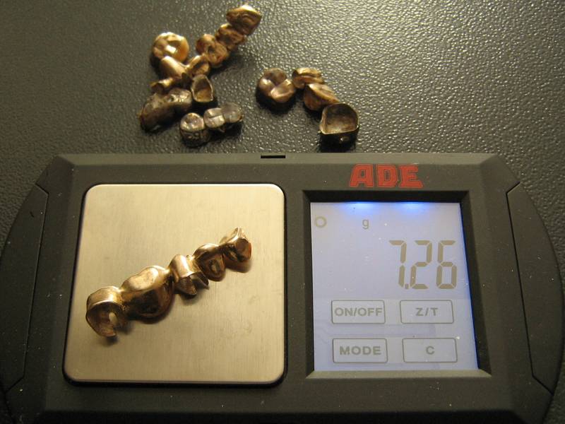 7.26 grams of dental scrap gold on the scale