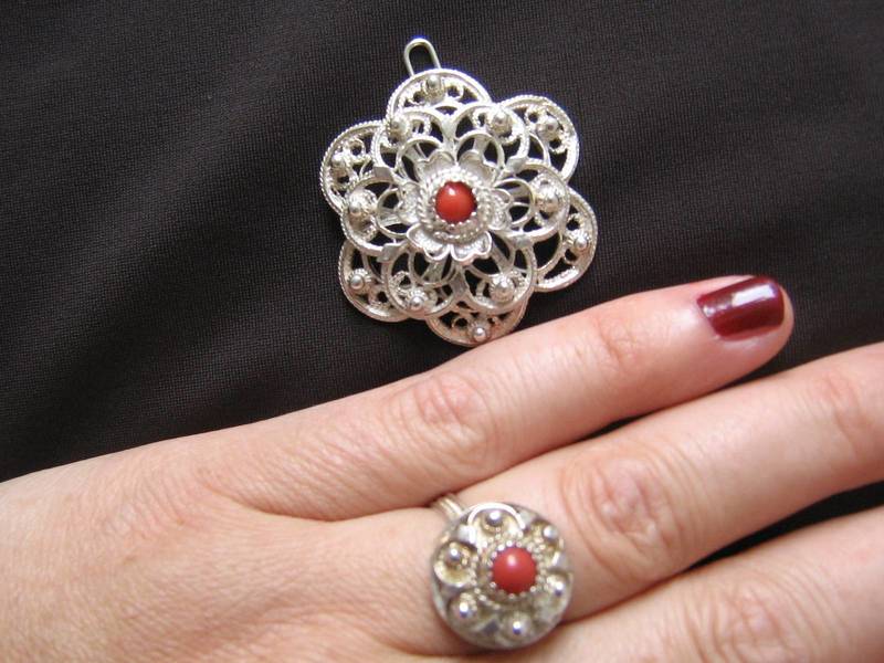 Filigree silver jewelry and ring