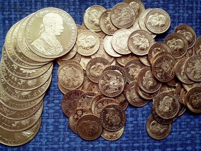 Austrian ducats on a pile